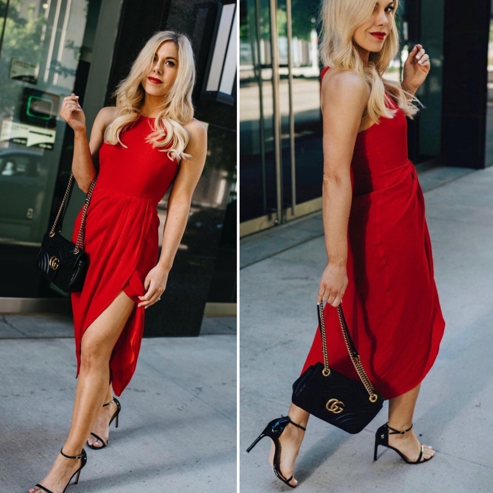 YUMI KIM Red So Social Crepe Tulip Hem Dress
